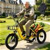 Wasd3Pods Tricicli Elettrici per Adulti, Pieghevole 18 X3.0 Pneumatici Larghi E-Trike, Con Faro LED E Clacson, Cesto Grande, Per Spiaggia, Picnic, Guanti Ammortizzanti Yellow