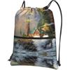 WHJSSF Coast Wave and Lighthouse Prints, zaino con cerniera e coulisse, borsa leggera e pieghevole per viaggi, yoga, escursionismo e oggetti essenziali quotidiani