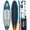 MOUSA Tavola da stand up paddle gonfiabile extra larga per adulti, stabile e lunga SUP per 2 persone/famiglia, tracolla, 5 manici, zaino da 100 l, tavola da paddle completa, 3 pinne rimovibili