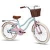IBK Bicicletta 20 Pollici, Bici Classica da Ragazza, City Bike con Freni V-Brake, con Cestino Anteriore e Portapacchi, da Passeggio e Città (Turchese)