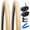 YUNSCM 2-PCS 700C Strada Bicicletta Pneumatici 700x38C/40-622 (Beige) and 700C Bicicletta Camera d'aria Schrader Valve with Compatible with Bike 700x36-40C Bike Pneumatici and Camera d'aria (Y-1045)