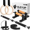 GymBag Kit Calisthenics Completo, Anelli in Legno, Maniglie per Flessioni, Sbarra per Trazioni, Elastico, Corda per Saltare, Allenamento a Corpo Libero per Casa, Principianti e Avanzati | ELEVUP