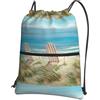 WHJSSF Scena spiaggia con sedie Stampe Coulisse Cerniera Zaino - Leggero Pieghevole Borsa da Palestra per Viaggi, Yoga, Escursioni & Essenziali Di Tutti
