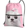 WHJSSF Zaino con stampa di cane maltese con coulisse e cerniera, leggero e pieghevole, borsone da viaggio con tasca frontale e organizer interno