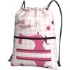 WHJSSF Zaino vintage rosa con stampa a macchina da cucire con coulisse e cerniera, borsa da palestra leggera e pieghevole, borsone da viaggio con tasca frontale e organizer interno