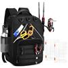 BlesMaller Zaino da pesca con 2 supporti per canna e scomparto frigorifero, borsa impermeabile per attrezzatura da pesca, campeggio, escursionismo, regalo per pescatori, Con 2 scatole, Mittelgroße