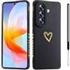 Jeelar ESONG Cover per Samsung Galaxy A26 5G Custodia con Forma di Cuore d'Amore Dorato,per Donne/Ragazze,Custodia in Sottile Morbida Silicone TPU Antiurto Protettiva Bumper Shell -Nero