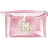 Coolgaga 2 Pezzi Beauty Case da Viaggio Trasparente, Trousse Trucchi Donna, Borsa da Toilette in PU-PVC, Borse da Viaggio Impermeabile, Borsa Cosmetici Regalo Compleanno Natale Ideale per Donne Ragazze Rosa M