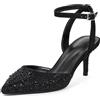 GENSHUO Scarpe col Tacco Alto con Strass da 6,5 cm, Punta affilata con Cinturino alla Caviglia, Eleganti Scarpe da Cerimonia