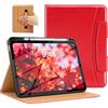 MoKo Custodia per iPad (A16) 11a Generazione 11 Pollici 2025, iPad 10a Generazione 10,9 Pollici 2022, Custodia in Pelle con Portapenna, Tasca e Angoli di Visione Regolabili, Rosso Acqua