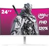 CRUA 24 Curved Gaming Monitor, 165Hz/200Hz Computer Monitor, FHD 1920x1080, 99% sRGB, AMD FreeSync, Blue Light Filter, for Gaming & Office, Wall Mountable- White