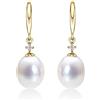 Diamond Treats Orecchini Pendenti Oro Giallo 9K con Perle d'Acqua Dolce e Zirconi, Orecchini Donna con Perle Coltura d'Acqua Dolce, a Gancio