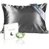 townssilk Federa seta cuscino,100% naturale seta di gelso 19momme,doppia faccia,benefica per capelli e pelle,ipoallergenica,cerniera nascosta,1 pz,40x70cm,Darkgrey