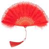 MWOOT Rosso Ventaglio di Piume, 1920s Ventaglio Pieghevole portatile in Stile Vintage, Ventaglio di piume in pizzo ricamato per Halloween Nozze Ballando Tea Party