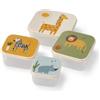 MIJOMA Set di 3 contenitori con coperchio, motivo: animali della giungla, 500 ml, 350 ml, 220 ml, verde/giallo/blu