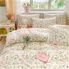 Covebett, set di biancheria da letto 135x200 in cotone, bianco, rosa, fiori, foglie, motivo a piante, set di biancheria da letto 2 pezzi, estetico, romantico, per ragazze, copripiumino e federa per