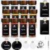 SAEIV SIAZIH 12 Barattoli per Spezie Rotondi 100ml, Coperchio in Legno di Acacia, Vetro Borosilicato Alto, Etichette Impermeabili e Antigrasso, Set Barattoli per Spezie Compatto, Vasetti per Spezie Ermetici