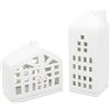 Parusia® Lichthaus - Set di 2 luci Hausse in ceramica bianca smaltata opaca | La lanterna è composta da una casa a graticcio e casa residenziale | con piatto candela coordinato | design danese