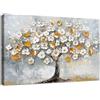 HALFLEMART Árbol Floral Oro Blanco Stampa su tela Con Cornice Árbol Floral Gris Astratto Pittura Quadri su tela Quadretti su Tela Poster da Parete Stampe da Parete per Soggiorno Camera da Letto 120x80cm