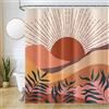 Uiiooazy Tenda Doccia Antimuffa, Tenda da Doccia 180x180cm Boho Style Terracotta Sole Astratta Foglie Blu Paesaggio Tende da Bagno Tessuto Lavabile Impermeabile Tende Vasca da Bagno con 12 Anelli