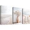 HALFLEMART 3Pcs Stampa su tela Con Cornice Sentiero verso il mare Spiaggia Pittura Beige Oceano Paesaggio marino Quadri su tela Quadri Moderni Bagno Camera da Letto Soggiorno Stampe da Parete 40x60cm x3pcs