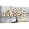 HALFLEMART Grande Stampa su tela con Cornice Alberi in Fiore Bianco Oro Pittura Albero Floreale Astratto Grigio Oro Quadri su tela Quadri Moderni Stampe da Parete Soggiorno Camera da Letto Hotel 50x100cm