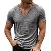 Generico Maglia Uomo Collo A V Manica Corta in Cotone E Lino, Finitura Vissuta con Bordi Grezzi, Modello Ampio Tinta Unita Perfetto per L'Estate E Le Giornate al Mare(Grey, S)