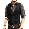 HSLS Gilet da uomo classico in tweed di lana Gilet casual panciotto a spina di pesce per smoking(M, Nero)