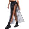 JasGood Gonna da donna 2 in 1 in tulle trasparente, Gonna in rete nera con shorts, Gonna a vita alta con vita irregolare e svasata per abbigliamento da festa e da club, L