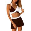Generic Bikini Donna 2 Pezzi Color Block, Top Incrociato a Portafoglio Regolabile, Slip con Gonnellino Avvolgente, Mare B617