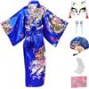 CRFASIBE 5 Pezzi Bambini Giapponesi Kimono Robe, Ragazza Yukata Geisha Vestito Accappatoio per Spa, Seta Kimono Cosplay Abbigliamento con Accessori per Feste Maschera(Blu Marino,140cm)