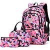 IvyH Zaino Scuola per Ragazze, Zaino con Custodia Pranzo Isolata Astuccio Portamatite 3 in 1 Set Leggero Zaini Scuola per Studenti Ragazzi delle Scuole Elementari, Medie(Nero)