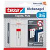 Tesa Chiodo Adesivo Regolabile per Carta da Parati Ed Intonaco 2 kg - Gancio Adesivo Regolabile in Altezza fino a 2 kg - Confezione da 2 Ganci + 6 Strisce Adesive