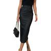 LLECDASEUI - Gonna lunga da donna in finta pelle, aderente, a vita alta, a tubino, con controllo della pancia, midi, con tasche, Nero , M