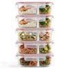 Winter Shore Contenitori Vetro con Coperchio e 2 Scomparti (5 Pezzi) | Bento Box di Qualità Alimentare, Senza BPA, a Prova di Perdite, Set Contenitori Vetro per Microonde, Freezer, Lavastoviglie