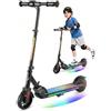 Caroma Monopattino elettrico per bambini da 6 a 12 anni, motore da 150 W fino a 16 km/h, portata 12 km, scooter elettrico pieghevole con luci colorate e display LED, velocità e altezza regolabili