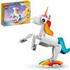 LEGO Creator 31140 - Giocattolo magico unicorno 3 in 1 da cavalluccio marino a pavone, statuette di animali arcobaleno, regalo per ragazze e ragazzi, giocattoli costruibili