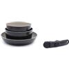 Laguiole Cuisson LAGUIOLE, Set cucina removibile, 2 pentole e 1 padella antiaderente, compatibile con tutte le fonti di calore, Alluminio, Rivestimento antiaderente, facile da pulire, 16/18/24 cm, Nero/Champagne