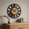 FLEXISTYLE Orologio da parete grande Adulto diametro 50 cm LOFT Retro in legno di quercia senza ticchettio soggiorno (quercia)