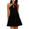 Coloquin Vestito da donna svasato halter senza maniche con scollo sulla schiena, mini abito prendisole in stile boho, da spiaggia, per le vacanze e per uscire, Nero , S