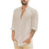 Generic Camicia Uomo Cotone E Lino, con Colletto alla Coreana vestibilità Regolare, a Maniche Lunghe Casual con Bottoni Camicia Camicia Slim Fit Uomo Camicia Coreana Uomo Felpa con Colletto da Uomo
