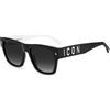 DSQUARED2 Dsi Icon 0004/s 80S/9O BLACK WHITE Sunglasses Unisex Acetate, Standard, 55