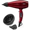 BaByliss Asciugacapelli Made in Italy 2200W con Motore Digitale, Phon Capelli a Asciugatura Ultra Rapida, Tecnologia Ionica, 3 Temperature, 4 Velocità, Turbo, Diffusore, Rosso 6001DE