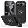 YANJIEER Esong Cover Per Google Pixel 9 Pro,Con Invisibile Magnetica Anello Supporto,Custodia Sottile Silicone Tpu+Rigida Pc Antiurto Bumper Antigraffio Protettiva Case Nero