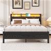 Diahomy Struttura letto king size con luci a LED/stazione di ricarica, struttura letto king size con testiera contenitore/fondazione materasso/supporto a doghe in metallo/senza bisogno di molle