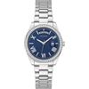 GUESS Orologio Day-Date in acciaio inossidabile da 36 mm con lunetta a bordo della moneta, Colore: argento/blu., misura unica, Orologio al quarzo