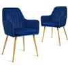 CangLong Set di 2 sedie da sala da pranzo Poltrona moderna con bracciolo per cucina, sala da pranzo e soggiorno, sedia da cucina con gambe in velluto dorato, blu navy