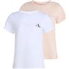 Calvin Klein T-Shirt Donna Maniche Corte Confezione da 2 Monologo Slim Scollo Rotondo