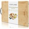 COSYLAND Tagliere da Cucina, 20 mm in Legno, 42 x 30 x 2 cm, Naturale | Solco profondo raccogli-succo, legno pre-oliato, piedini antiscivolo, manico per presa e trasporto