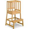 COSYLAND Torre Montessoriana Bambini - Torretta Montessoriana A Forma di "A" con Pedana Centrale Rinforzata - Torre Montessoriana da Cucina o Bagno, Convertibile in Doppio Sgabello (Naturale)
